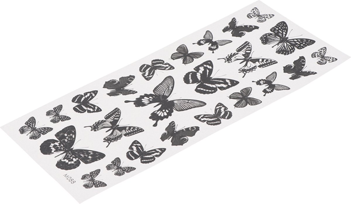 Hiden | Stijlvolle Tijdelijke Vlinder Tattoo Stickers - Design Set van 19x9 cm - Feestjes - Festival - Outfit | Zwart - Vlinders